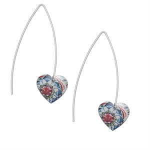 Handmade In The Uk - Lightweight Heart Shaped Floral Earring  Lotus Flower- Silver Earwires.