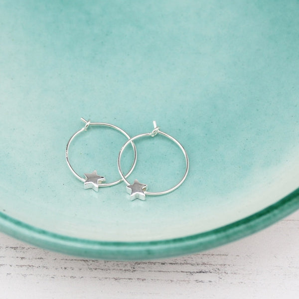 Gorgeous Contemporary Sterling Silver Star Bead Hoops