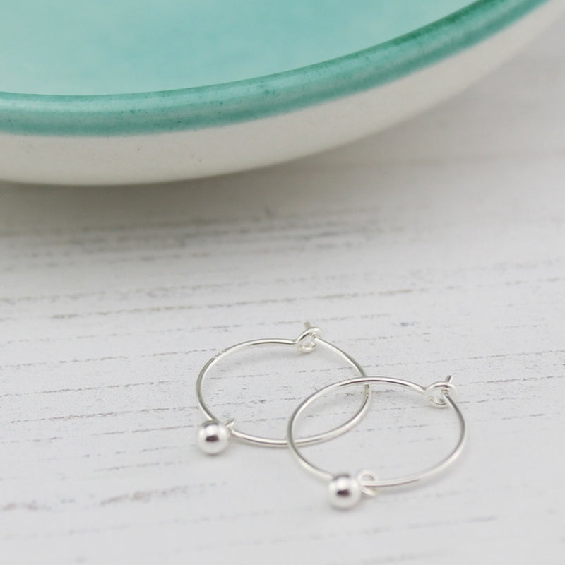 Sterling Silver Ball Charm Hoops - Contemporary