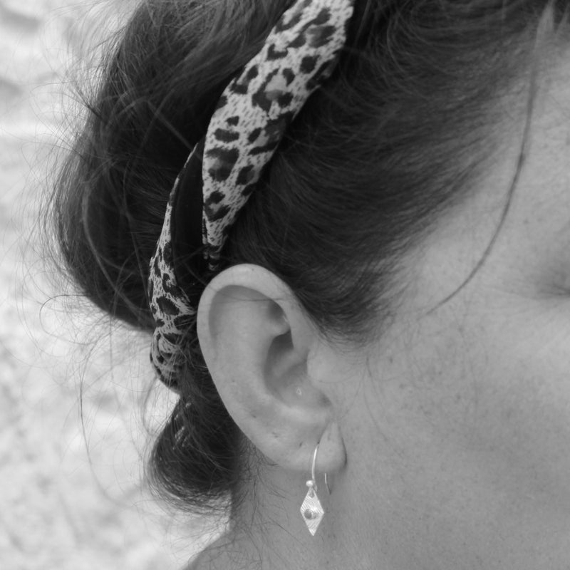 Silver Diamond Shaped Turquoise Earrings - Handmade In Uk