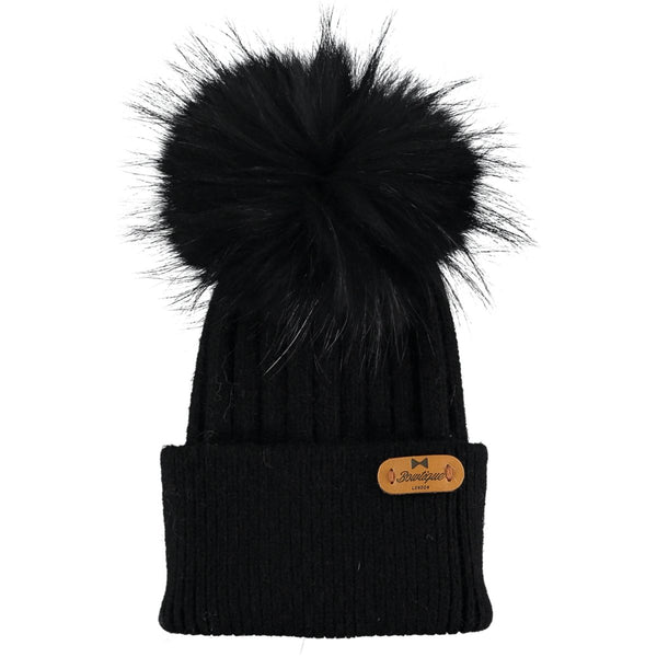Beautiful Black Wool Hat With Detachable Pom Pom