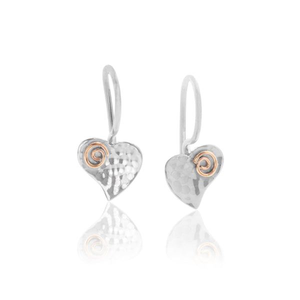 Silver Heart and Gold Fill Spirals Earrings.