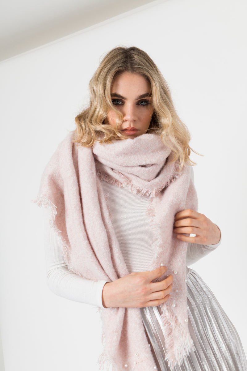 Luxuriously Soft Pale Pink Scarf- Shawl With Pearls