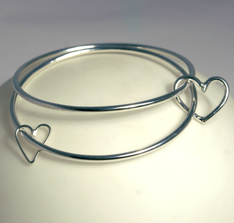 Handmade in Scotland - Double Silver Bangle With Two Hearts - Popular