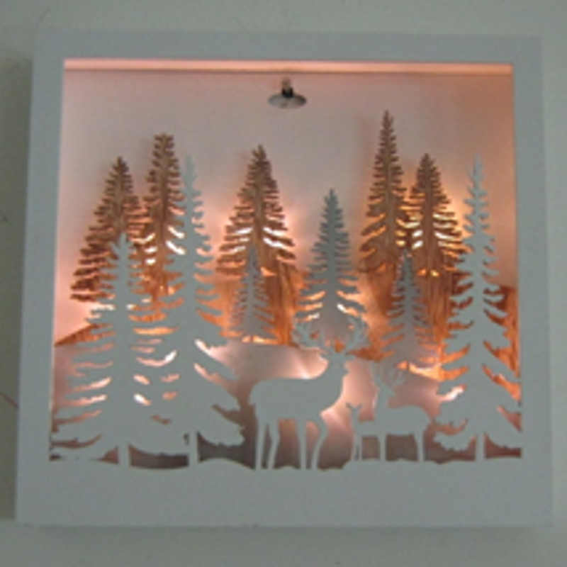 Beautiful  Wall Hanging Wooden Forest Stags Scene - Christmas Scene