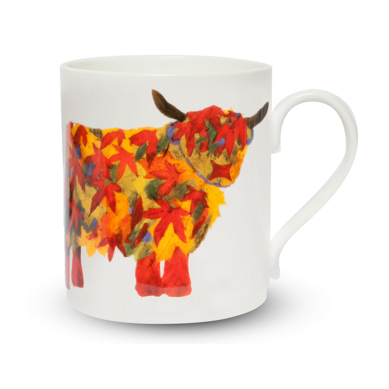 Scottish Themed   China Mug – Leafy  Highland Cow Design