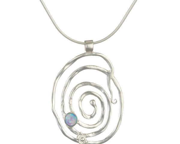 Textured Silver Spiral Pendant Set With Opalite