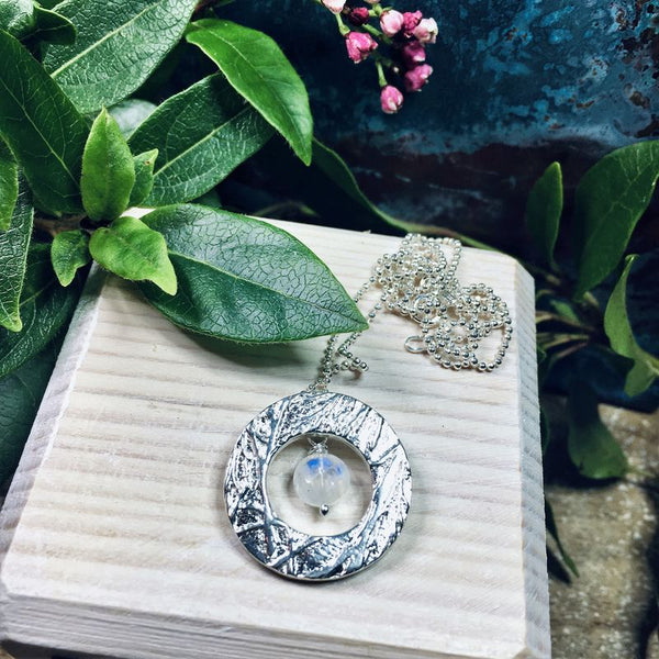 Beautiful Handmade Silver Circle Pendant With Moonstone