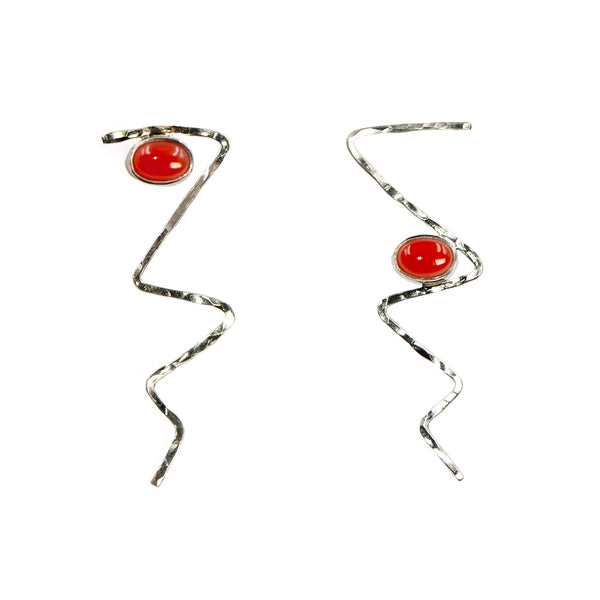Beautiful Handmade Contemporary Earrings With Red Accent Stone
