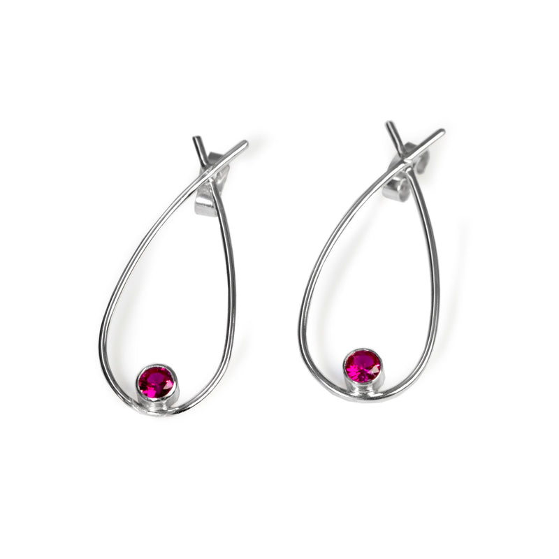 Gorgeous Handmade Silver Earrings  With Ruby Red Accent Stones