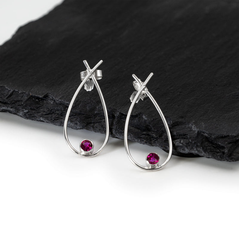 Gorgeous Handmade Silver Earrings  With Ruby Red Accent Stones