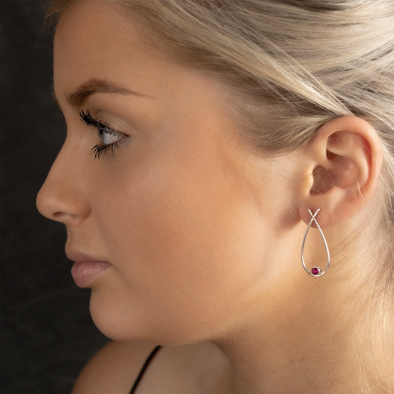 Gorgeous Handmade Silver Earrings  With Ruby Red Accent Stones