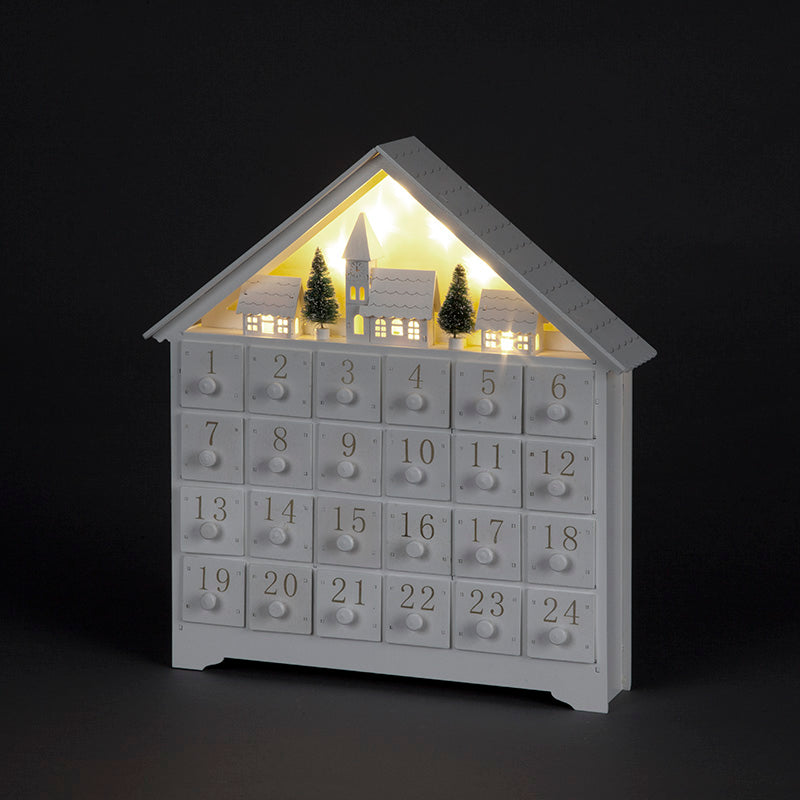 Beautiful White  Christmas Advent Calendar House - Battery Operated