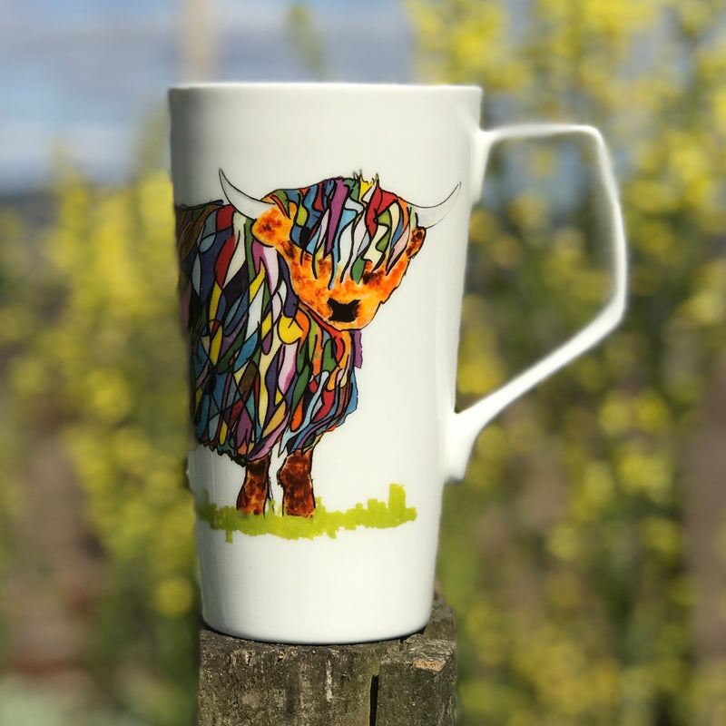 Scottish Themed   China Mug – Highland Cow  Design Cone  Shape Mug.