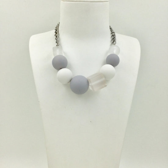 Beautiful  Costume Necklace-Grey White and Clear