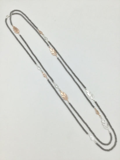 Beautiful  Long Costume Necklace -Grey, Rose Gold and  Silver