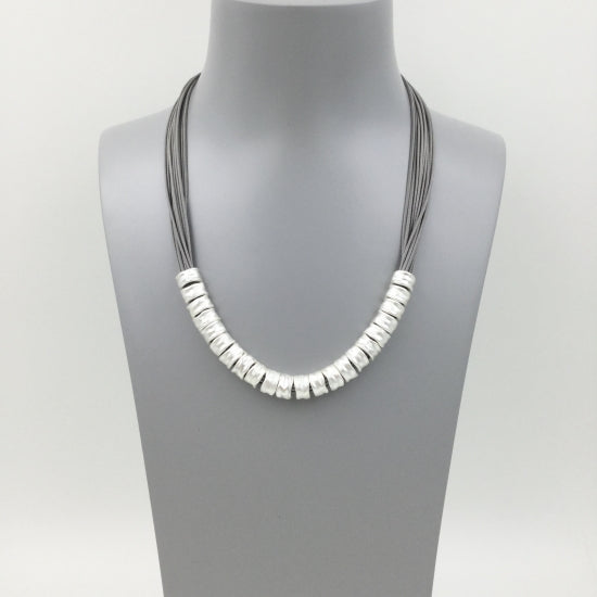 Beautiful Silver and Grey - Costume Necklace - Magnetic Clip