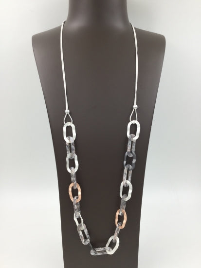 Beautiful  Long Costume Necklace -Grey, Rose Gold and  Silver