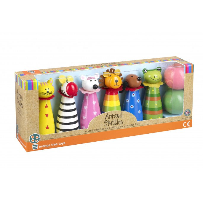 Traditional Colourful Wooden - Animal Circus Skittles.