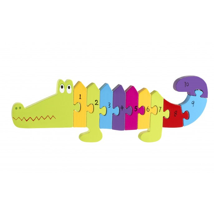 Traditional Bright Coloured Wooden Crocodile Number Puzzle.
