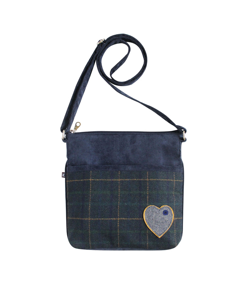 Quality Scottish Designed Navy Heart Tweed Applique Sling Bag