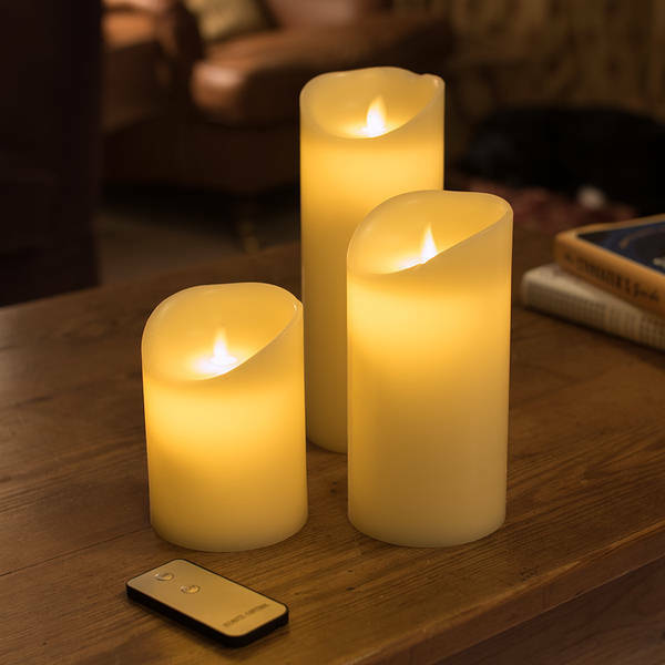 Boxed Set Of 3 Moving Flame Battery Operated Candles - Ivory OR White
