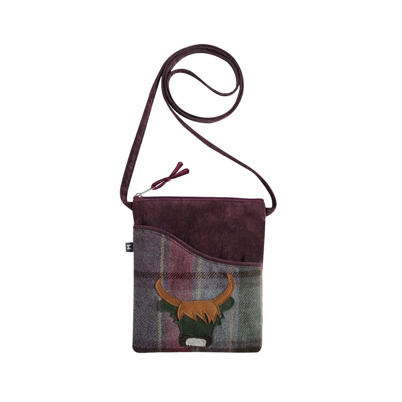 Quality Scottish Designed Heather Cow Tweed Applique Sling Bag